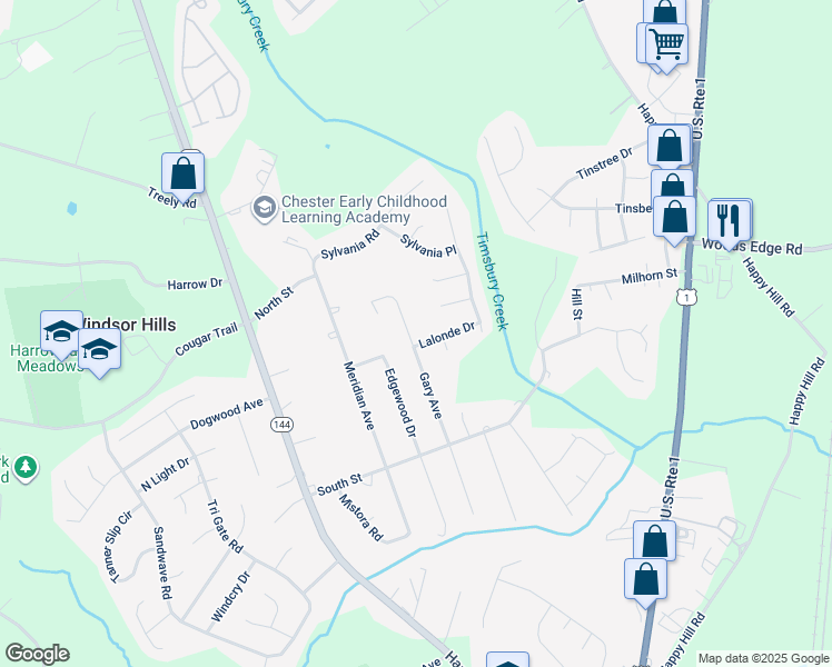 map of restaurants, bars, coffee shops, grocery stores, and more near 15811 Gary Avenue in Chester