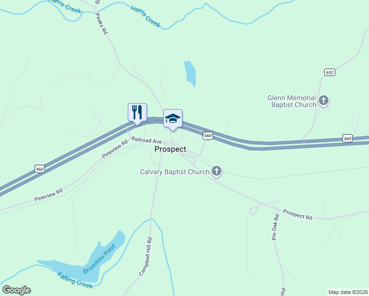 map of restaurants, bars, coffee shops, grocery stores, and more near Catalpa Lane in Prospect