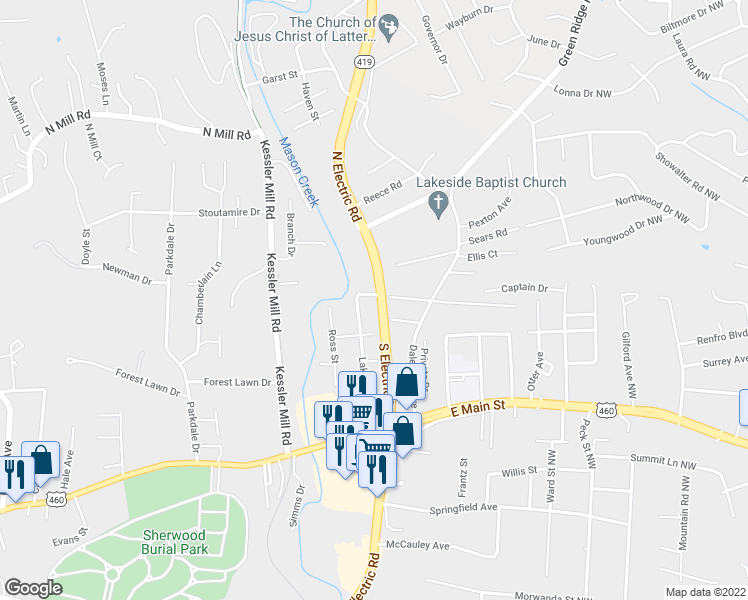 map of restaurants, bars, coffee shops, grocery stores, and more near 1614 Millbrook Street in Salem
