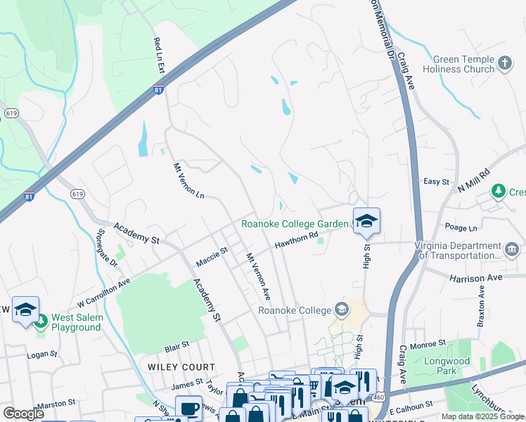 map of restaurants, bars, coffee shops, grocery stores, and more near 718 Red Lane Extension in Salem
