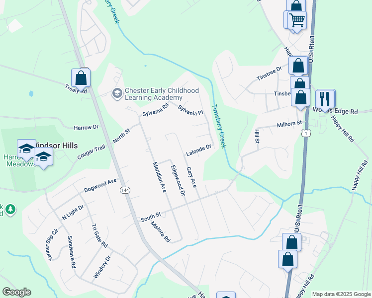 map of restaurants, bars, coffee shops, grocery stores, and more near 15811 Gary Avenue in Chester