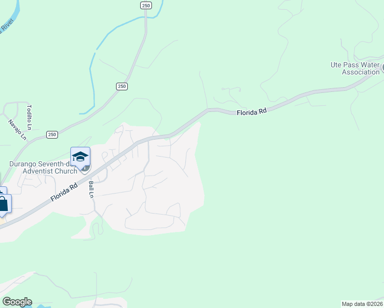 map of restaurants, bars, coffee shops, grocery stores, and more near 2300 Scout Ridge Road in Durango