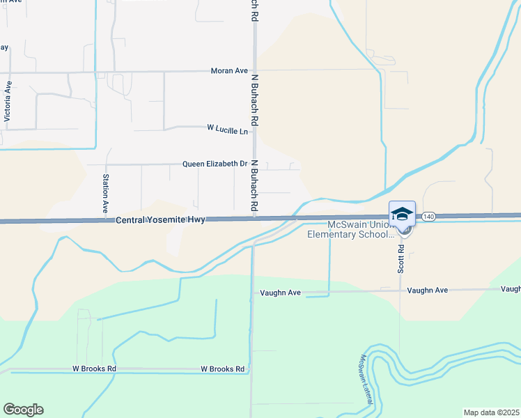 map of restaurants, bars, coffee shops, grocery stores, and more near 1026 North Buhach Road in Atwater