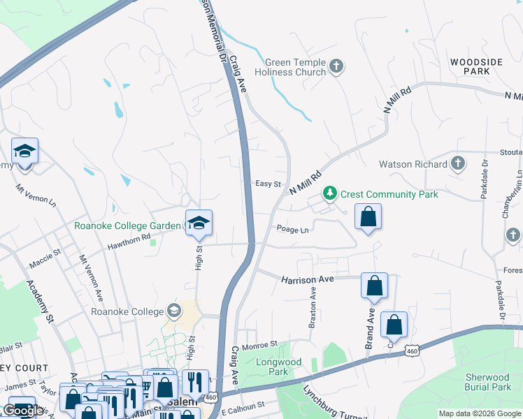map of restaurants, bars, coffee shops, grocery stores, and more near 537 Hawthorn Road in Salem