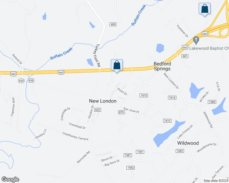 map of restaurants, bars, coffee shops, grocery stores, and more near 74 View Place in Lynchburg
