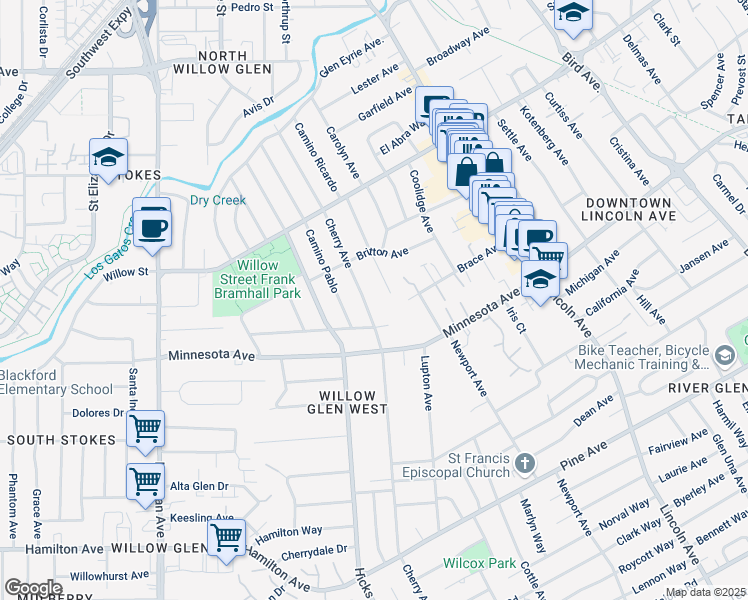 map of restaurants, bars, coffee shops, grocery stores, and more near 1252 Cherry Avenue in San Jose