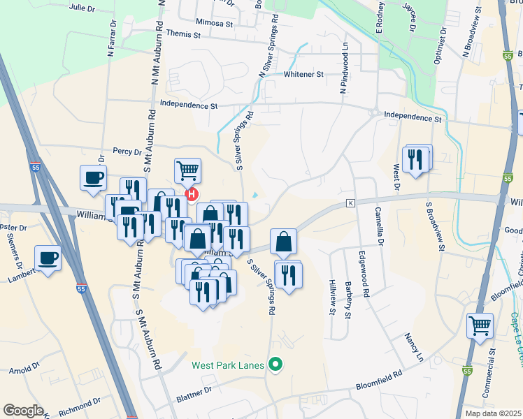 map of restaurants, bars, coffee shops, grocery stores, and more near 3004 Gordonville Road in Cape Girardeau