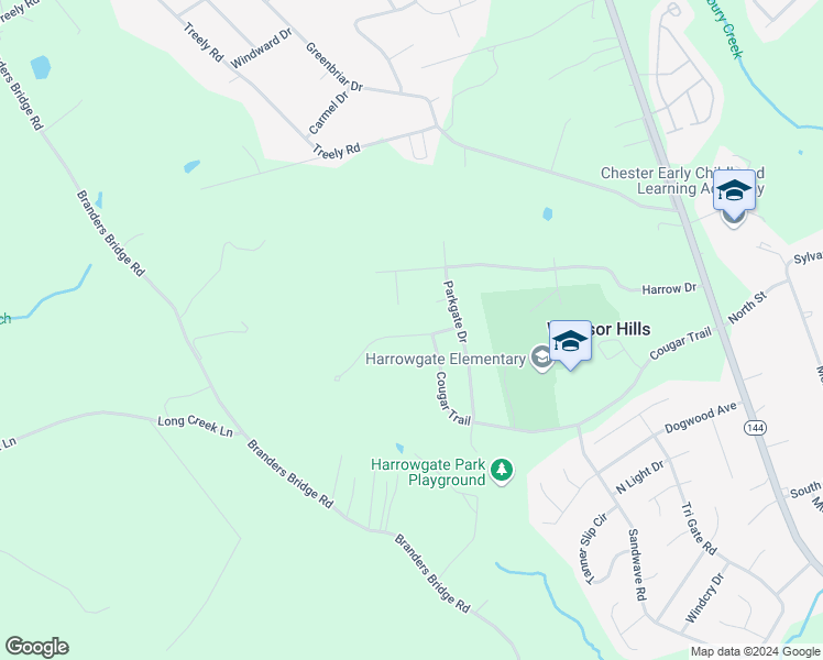 map of restaurants, bars, coffee shops, grocery stores, and more near 3912 Harrmeadow Lane in Chester