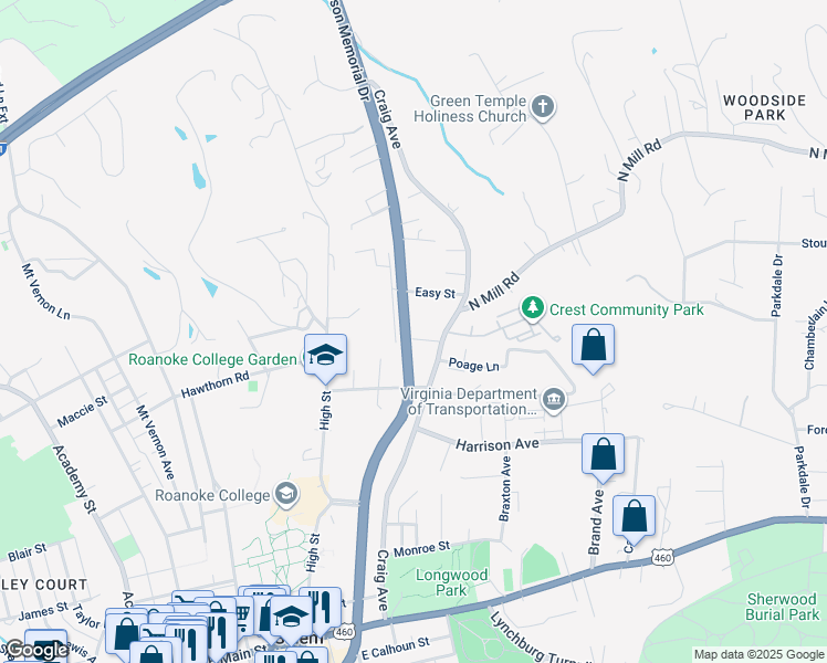 map of restaurants, bars, coffee shops, grocery stores, and more near 523 Hawthorn Road in Salem