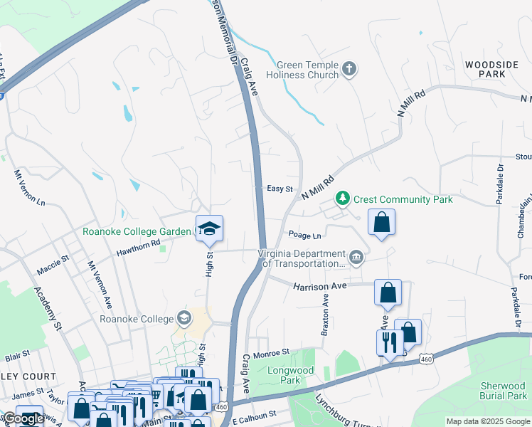 map of restaurants, bars, coffee shops, grocery stores, and more near 523 Hawthorn Road in Salem
