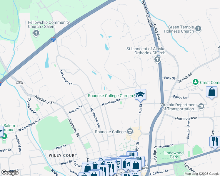 map of restaurants, bars, coffee shops, grocery stores, and more near 702 Marion Lane in Salem