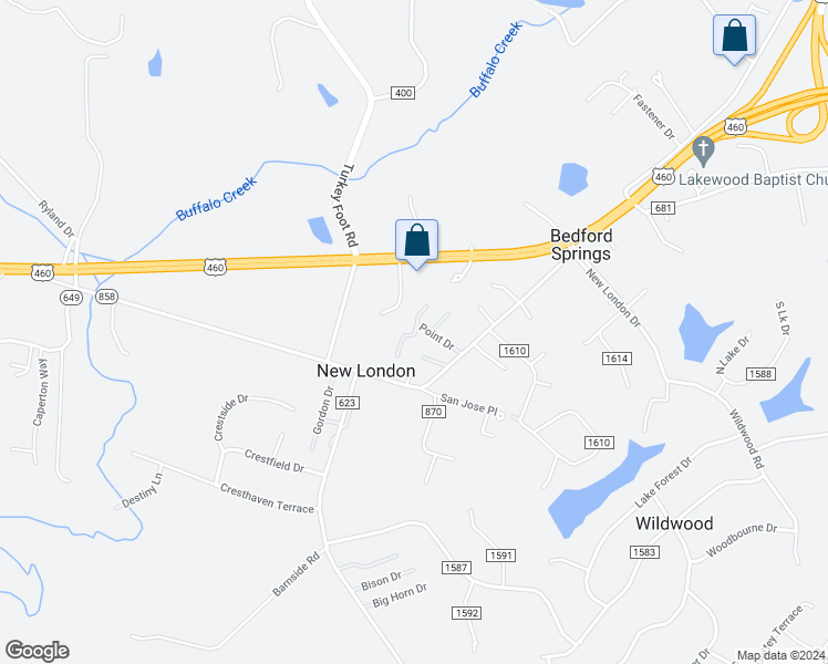 map of restaurants, bars, coffee shops, grocery stores, and more near 39 View Place in Lynchburg
