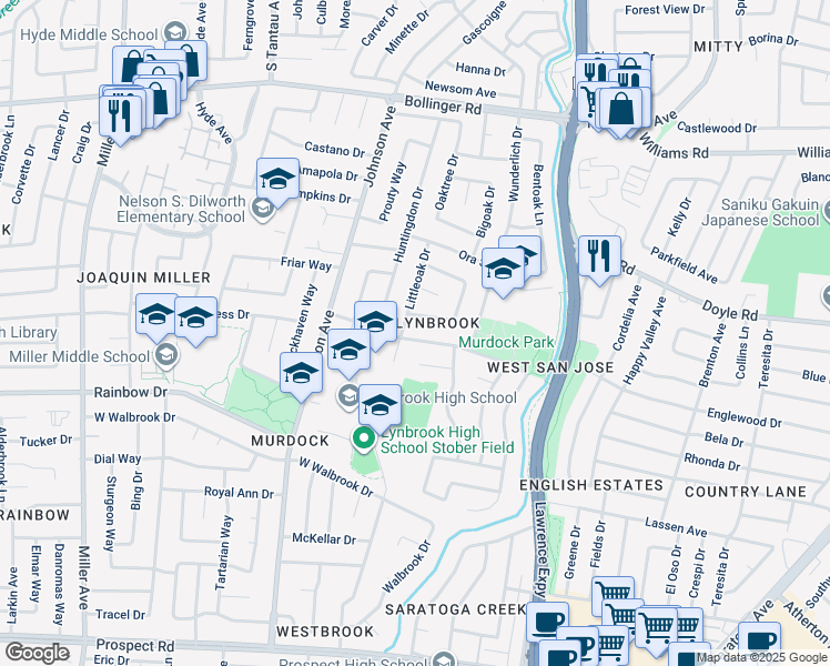 map of restaurants, bars, coffee shops, grocery stores, and more near 5583 Castle Glen Avenue in San Jose