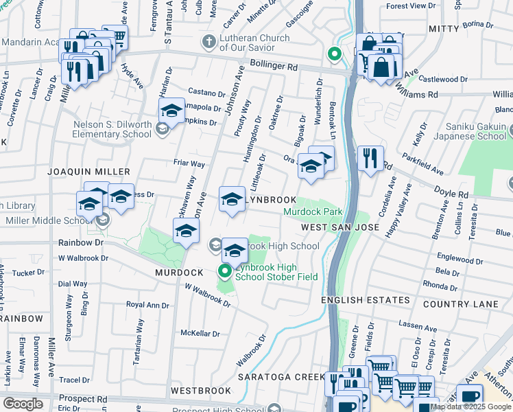 map of restaurants, bars, coffee shops, grocery stores, and more near 5583 Castle Glen Avenue in San Jose
