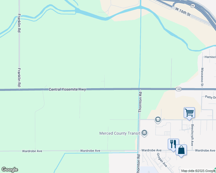 map of restaurants, bars, coffee shops, grocery stores, and more near 2315 California 140 in Merced