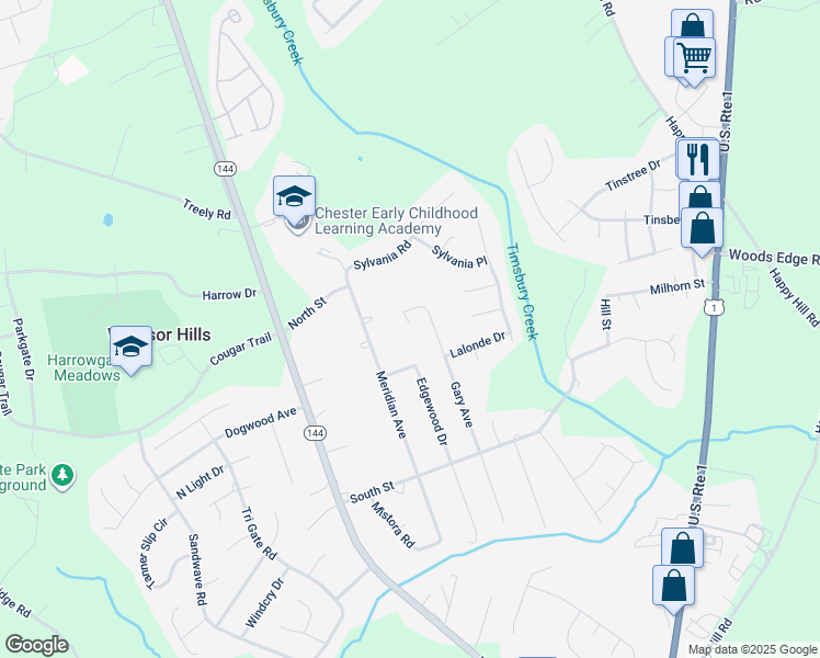 map of restaurants, bars, coffee shops, grocery stores, and more near 15700 Gary Avenue in Chester