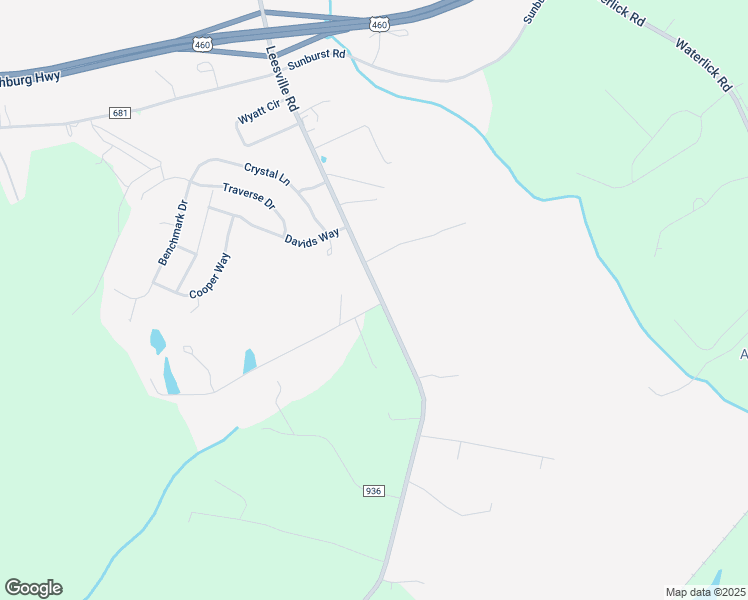 map of restaurants, bars, coffee shops, grocery stores, and more near 17630 Leesville Road in Evington