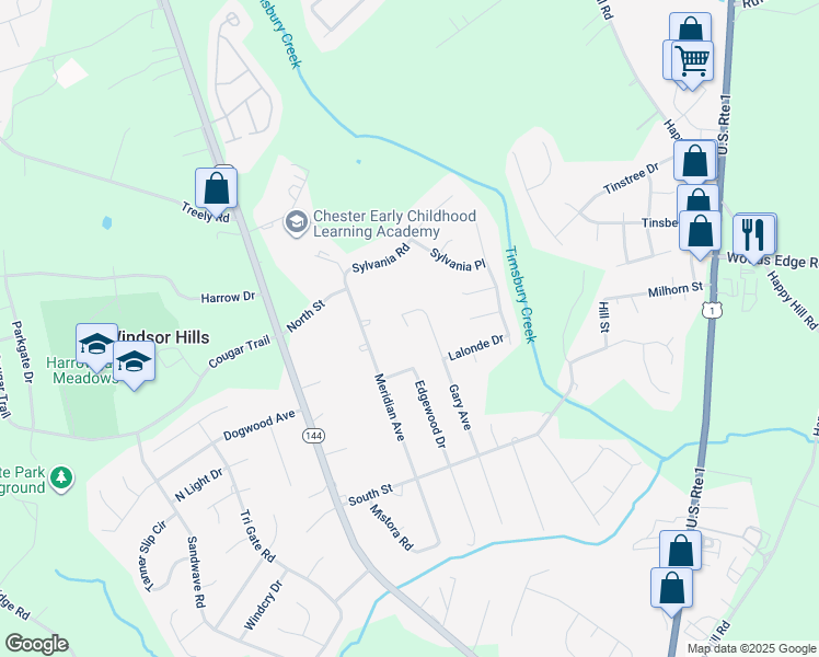 map of restaurants, bars, coffee shops, grocery stores, and more near 15700 Gary Avenue in Chester