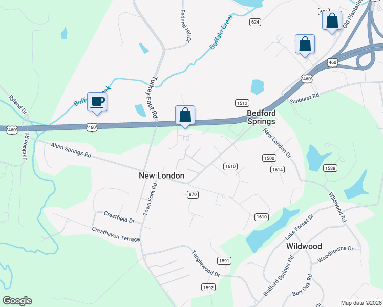 map of restaurants, bars, coffee shops, grocery stores, and more near 18 Sky Place in Lynchburg