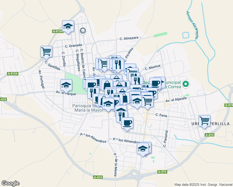 map of restaurants, bars, coffee shops, grocery stores, and more near in Pilas