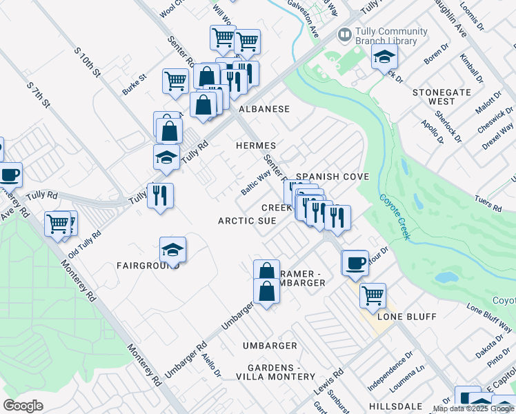 map of restaurants, bars, coffee shops, grocery stores, and more near 484 Salmon Drive in San Jose