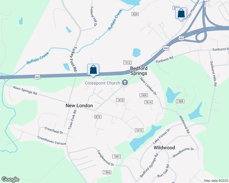 map of restaurants, bars, coffee shops, grocery stores, and more near 227 Alum Springs Road in Lynchburg
