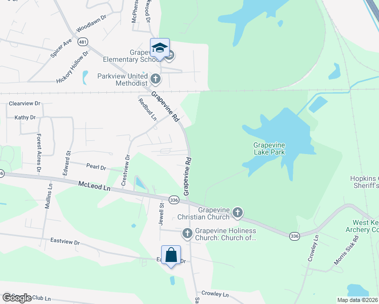 map of restaurants, bars, coffee shops, grocery stores, and more near 1745 Grapevine Rd in Madisonville