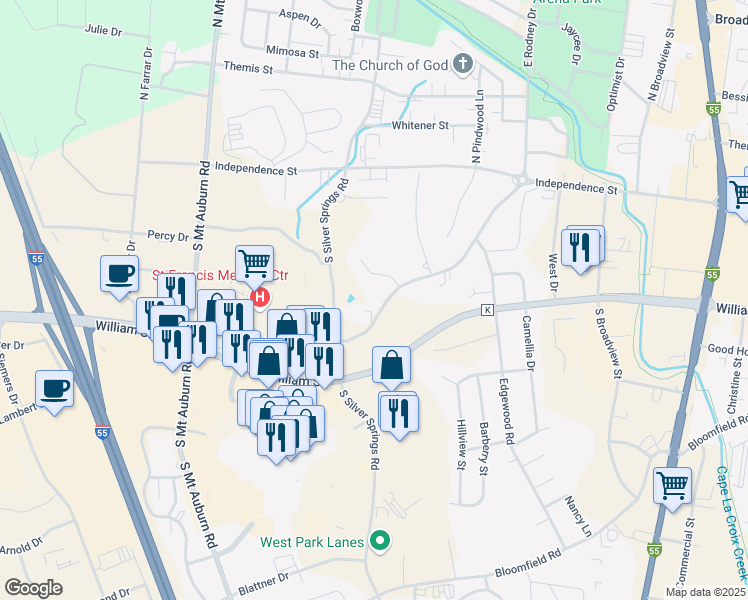 map of restaurants, bars, coffee shops, grocery stores, and more near 3004 Gordonville Road in Cape Girardeau