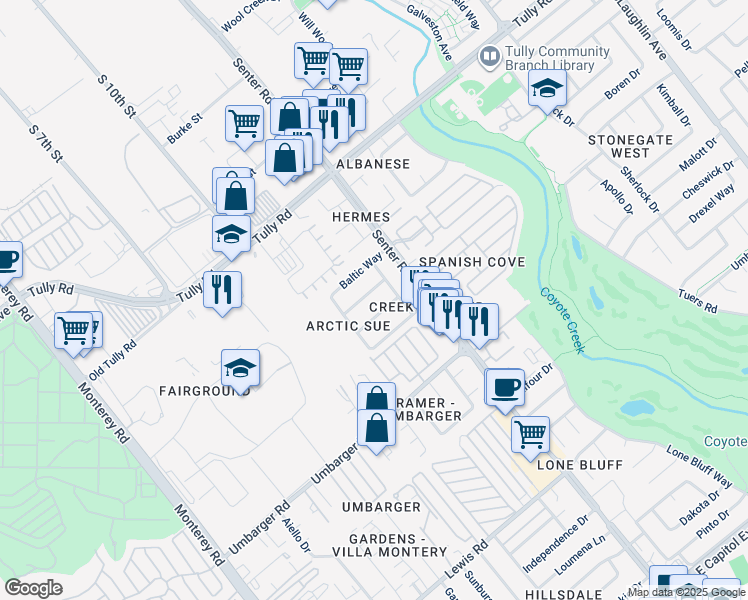 map of restaurants, bars, coffee shops, grocery stores, and more near 484 Salmon Drive in San Jose