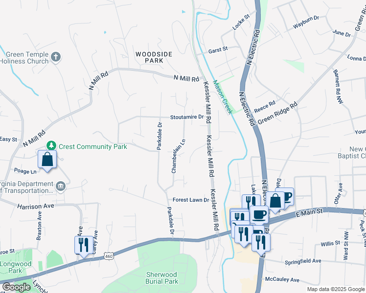map of restaurants, bars, coffee shops, grocery stores, and more near 516 Chamberlain Lane in Salem