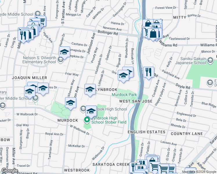 map of restaurants, bars, coffee shops, grocery stores, and more near 1145 Littleoak Circle in San Jose