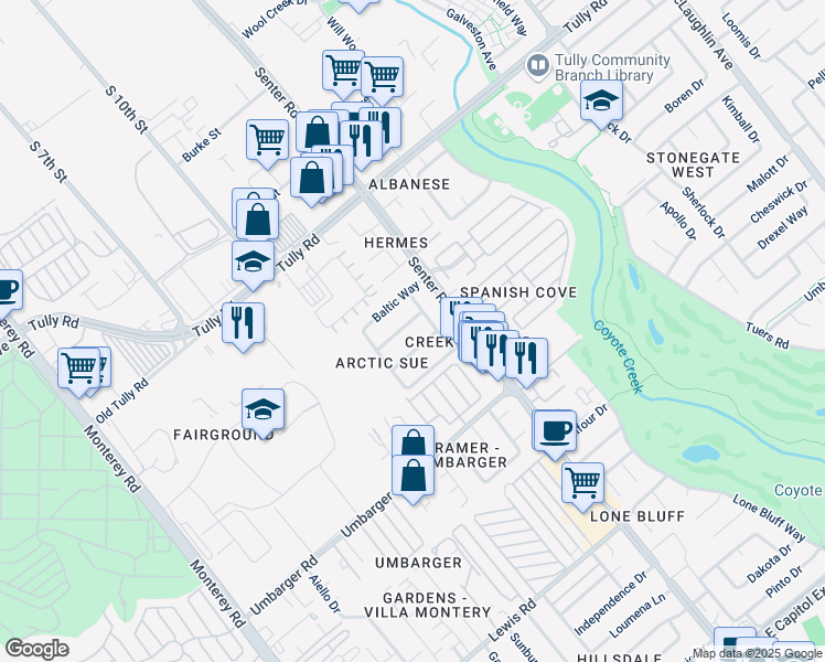 map of restaurants, bars, coffee shops, grocery stores, and more near 484 Salmon Drive in San Jose