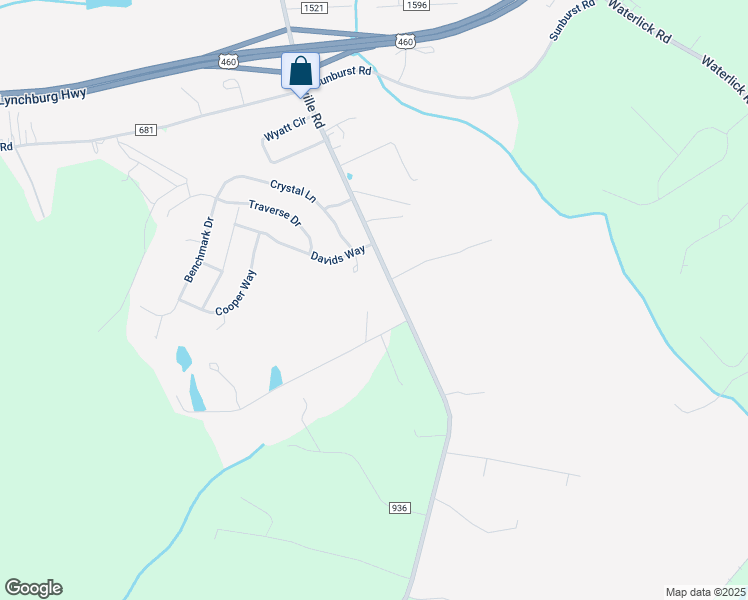 map of restaurants, bars, coffee shops, grocery stores, and more near 531 Whitestone Drive in Lynchburg