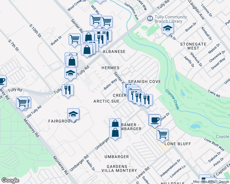 map of restaurants, bars, coffee shops, grocery stores, and more near 484 Salmon Drive in San Jose