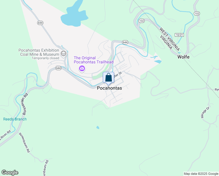 map of restaurants, bars, coffee shops, grocery stores, and more near in Pocahontas