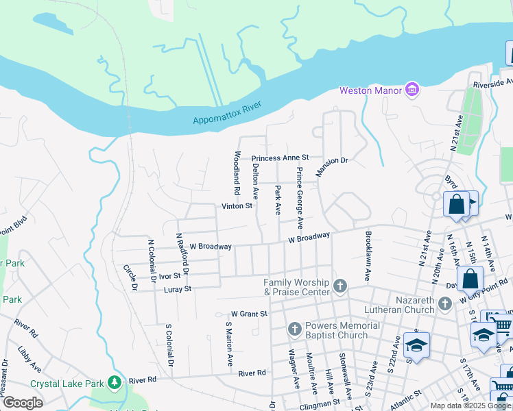 map of restaurants, bars, coffee shops, grocery stores, and more near 402 Delton Ave in Hopewell