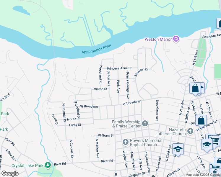 map of restaurants, bars, coffee shops, grocery stores, and more near 407 Delton Avenue in Hopewell