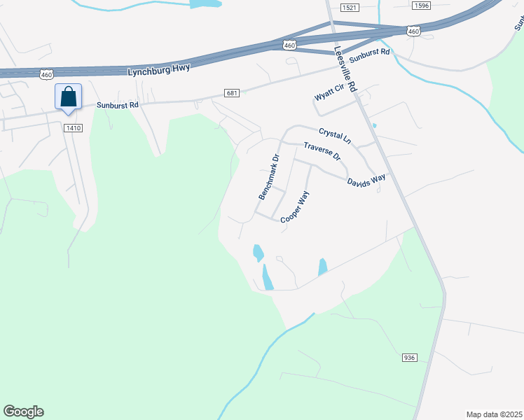 map of restaurants, bars, coffee shops, grocery stores, and more near Cooper Way in Evington