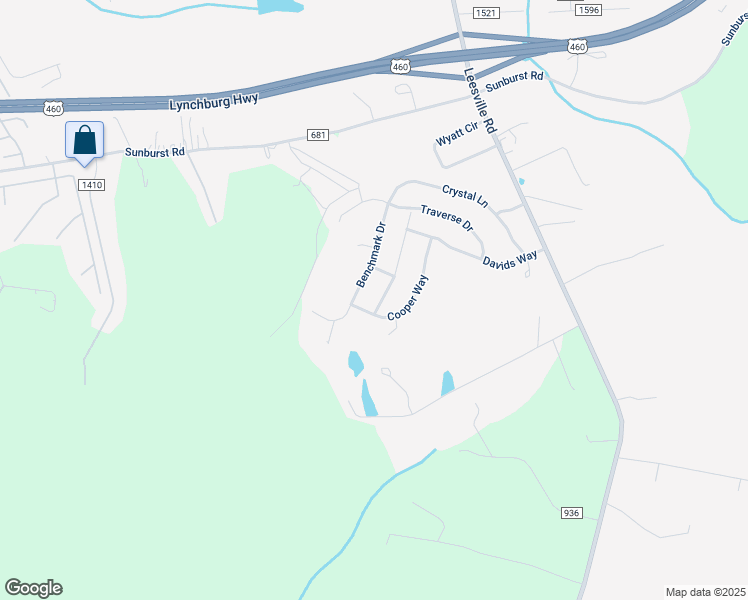 map of restaurants, bars, coffee shops, grocery stores, and more near 36 Turning Point Drive in Evington