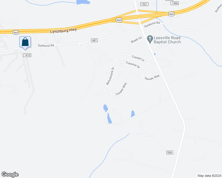 map of restaurants, bars, coffee shops, grocery stores, and more near 36 Turning Point Drive in Evington