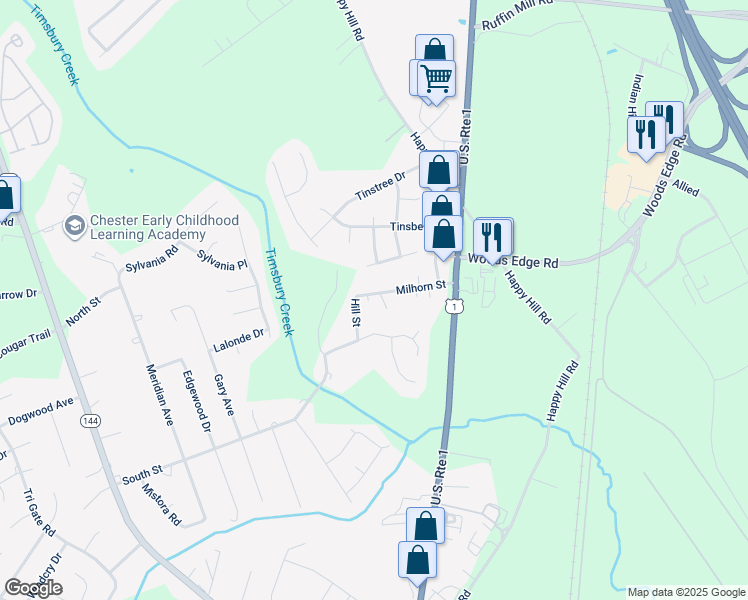 map of restaurants, bars, coffee shops, grocery stores, and more near 2807 Milhorn Street in Chesterfield County