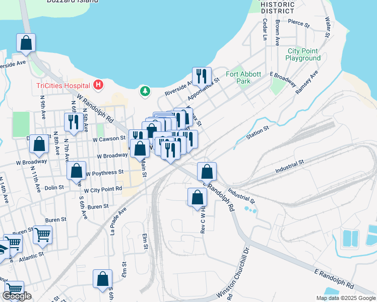 map of restaurants, bars, coffee shops, grocery stores, and more near 113 Hopewell Street in Hopewell