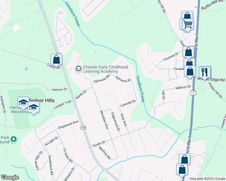 map of restaurants, bars, coffee shops, grocery stores, and more near 15700 Gary Avenue in Chester