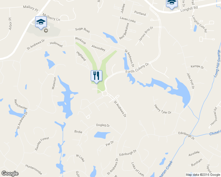 map of restaurants, bars, coffee shops, grocery stores, and more near 1131 Saint Andrews Drive in Williamsburg