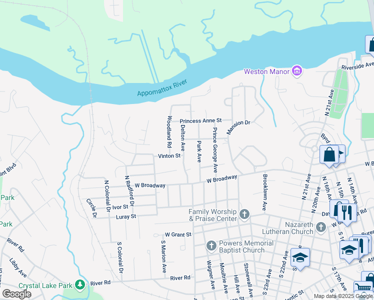 map of restaurants, bars, coffee shops, grocery stores, and more near 407 Delton Avenue in Hopewell