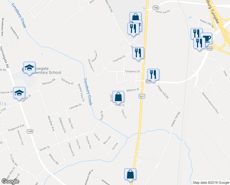 map of restaurants, bars, coffee shops, grocery stores, and more near 2811 Milhorn Street in Colonial Heights