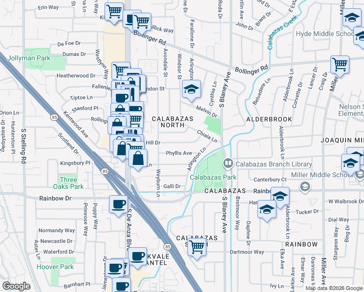 map of restaurants, bars, coffee shops, grocery stores, and more near 7068 Golden Gate Drive in San Jose