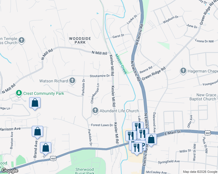 map of restaurants, bars, coffee shops, grocery stores, and more near 527 Kessler Mill Road in Salem