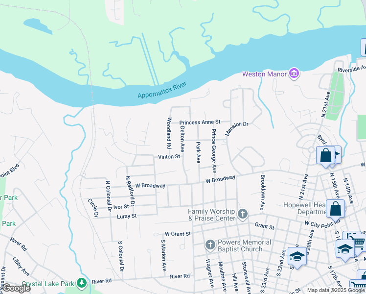 map of restaurants, bars, coffee shops, grocery stores, and more near 411 Delton Avenue in Hopewell