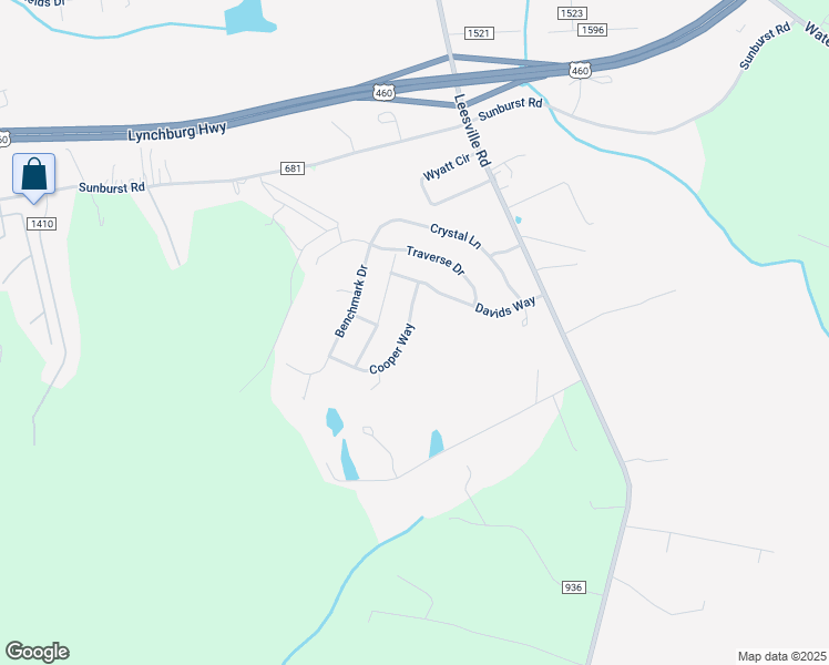 map of restaurants, bars, coffee shops, grocery stores, and more near 104 Cooper Way in Evington